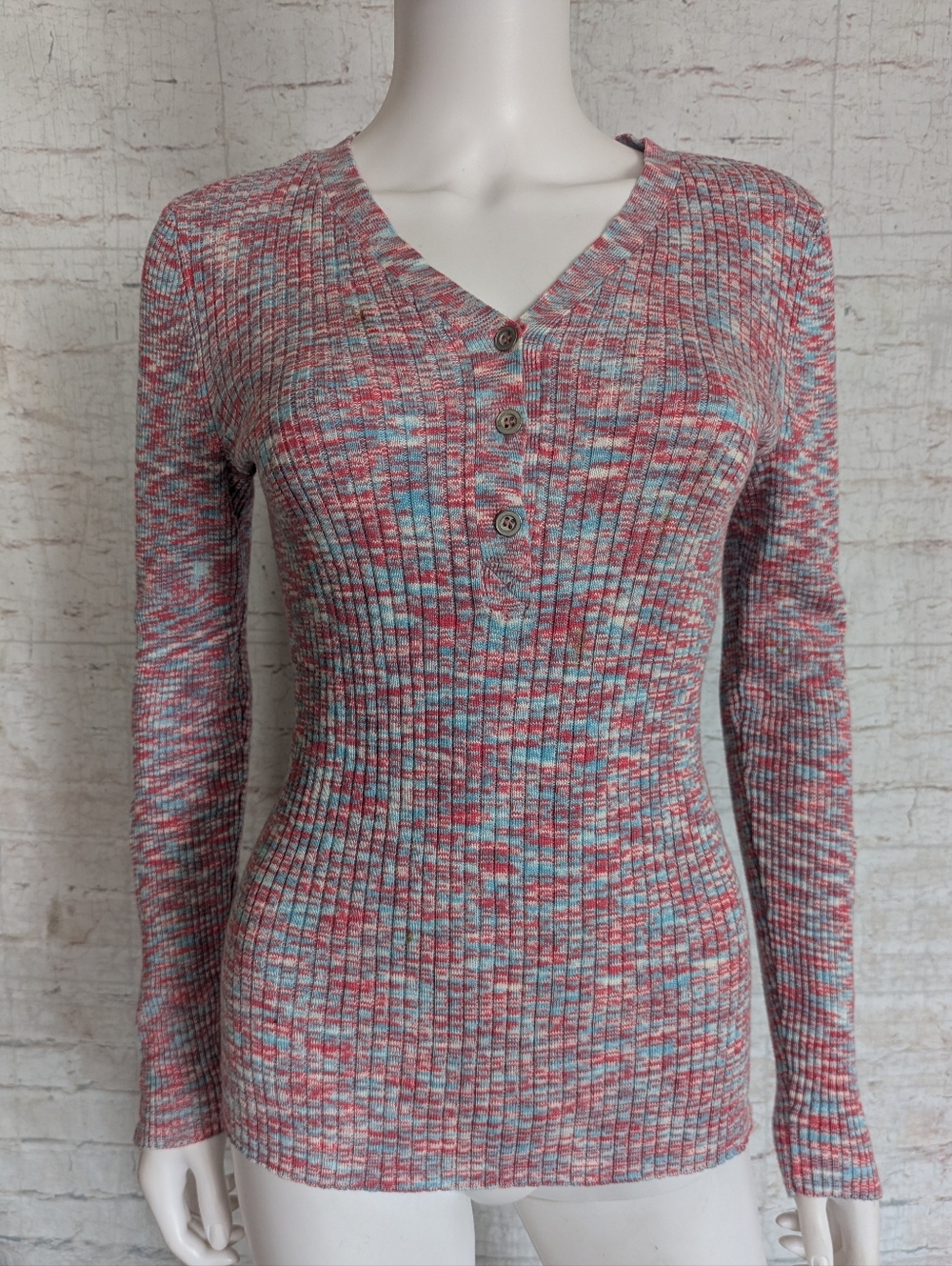 Sundance Pink and Light Blue Ribbed Knit Top